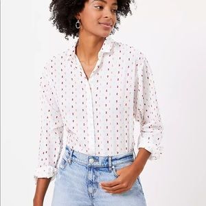 NWT LOFT Embroidered Dot Buttoned Shirt